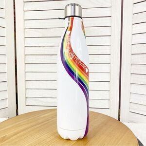 Social Chef Love Always Wins 25oz‎ Insulated Metal Water Bottle White Rainbow